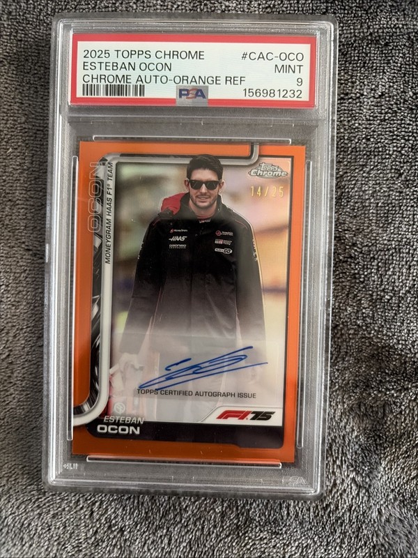 2025 Topps Chrome F1 Esteban Ocon Auto Orange Ref /25 #CAC-OCO PSA 9 view 1