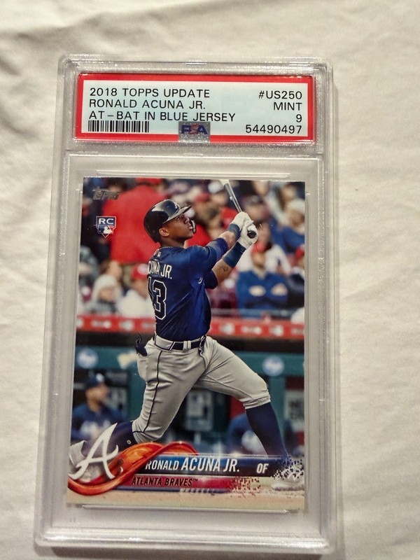 2018 Topps Update Ronald Acuna Jr At-Bat In Blue Jersey #US250 PSA 9 MINT view 1