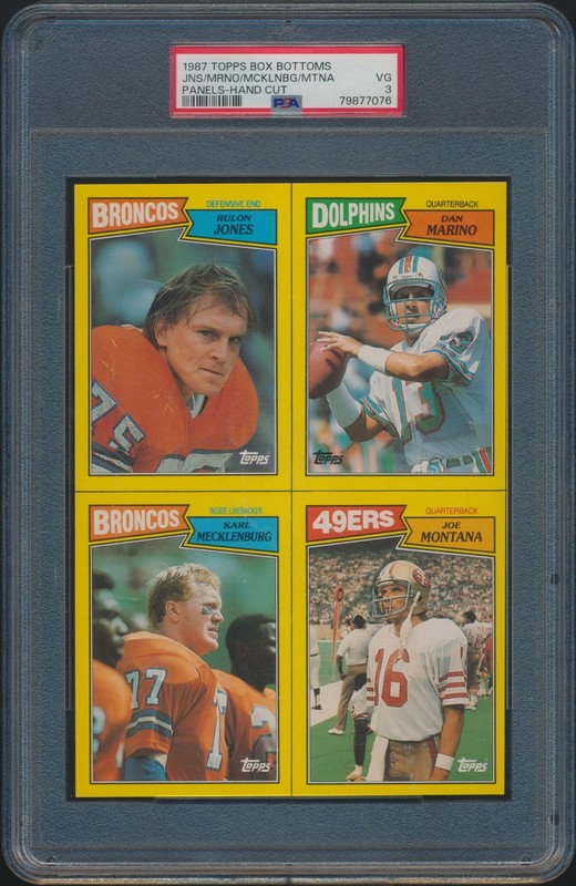 1987 Topps Box Bottoms Dan Marino, Joe Montana, Karl Mecklenburg PSA-3 view 2