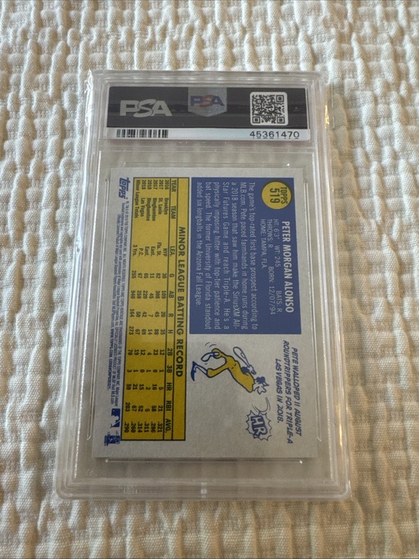 2019 TOPPS HERITAGE #519 PETE ALONSO RC METS PSA 10 view 2