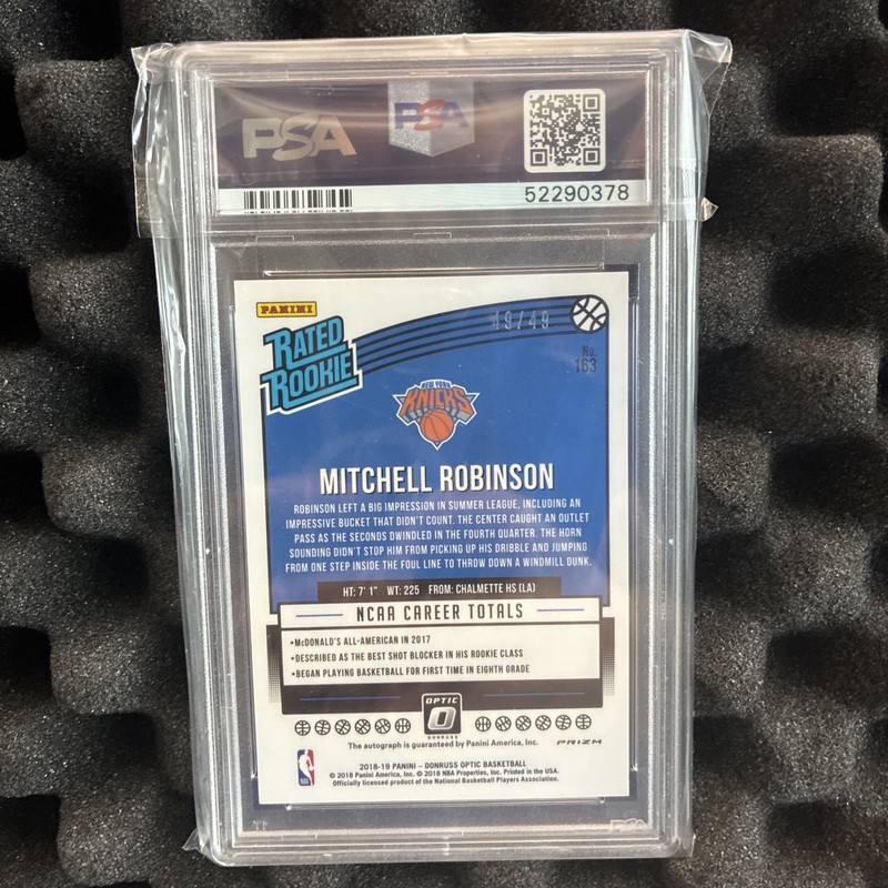 2018-19 Optic Rookie Blue Auto Mitchell Robinson RC /49 PSA 9 Knicks LOW POP  view 2