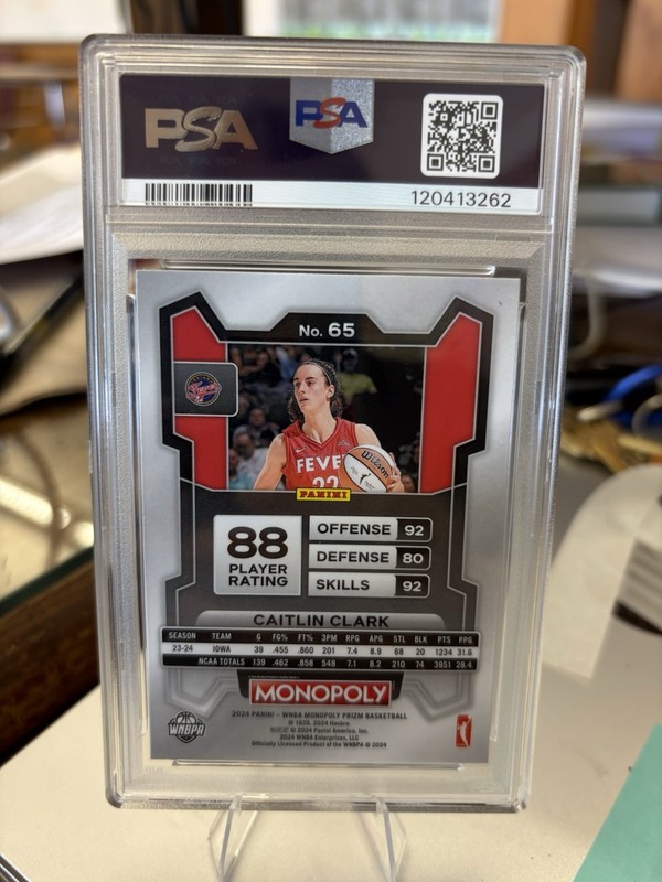 2024 Panini Prizm Monopoly WNBA - Caitlin Clark #65 (RC) PSA 9 view 2