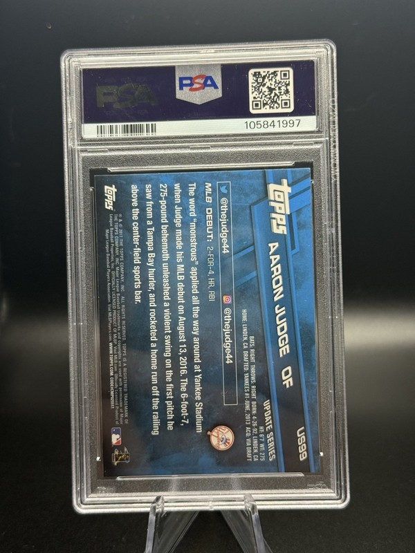 2017 Topps Update Aaron Judge Rookie Card #US99 PSA 9 Rookie Debut Yankees view 2