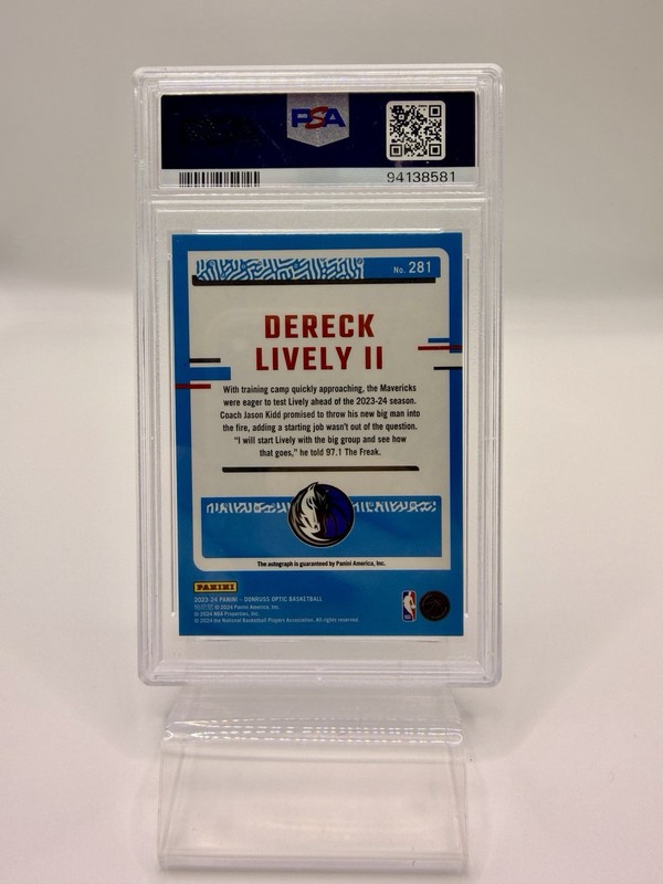 2023 Panini Donruss Optic Rated Rookie Signatures Dereck Lively #281 RC auto PSA view 2