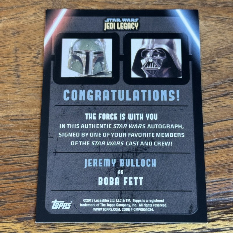 Jeremy Bulloch Boba Fett 2013 Topps Star Wars Jedi Legacy AUTO Autograph Card view 2