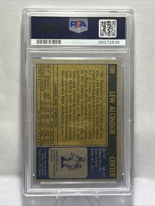 1971 Topps #100 Lew Alcindor (Kareem) PSA 6 Vintage HOF Basketball Card view 2