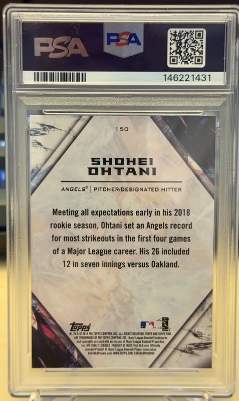 2018 TOPPS FIRE #150 SHOHEI OHTANI ROOKIE RC PSA 8 view 2
