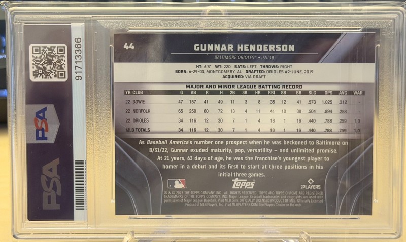 2023 Topps Chrome Black #44 Gunnar Henderson RC PSA 10 view 2