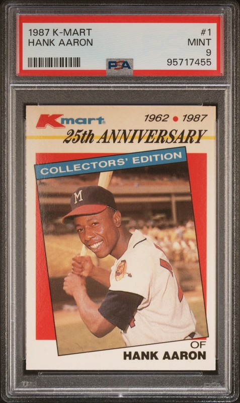 1987 Topps Kmart 25th Anniversary Stars of the Decades #1 Hank Aaron PSA 9