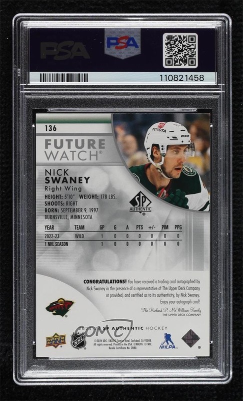 2023 SP Authentic Future Watch /999 Nick Swaney PSA 10 Gem MT Rookie Auto RC view 2
