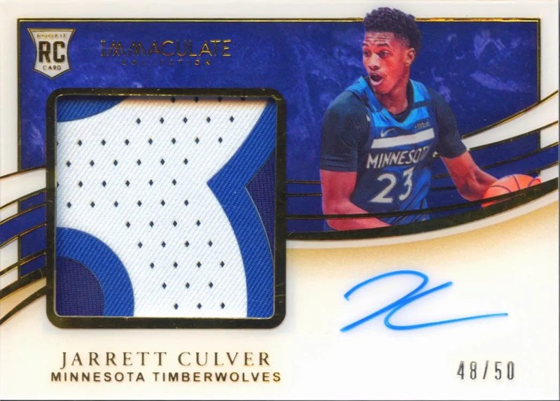 Jarrett Culver 2019 Immaculate Premium Patch RC Auto /50 Minnesota Timberwolves