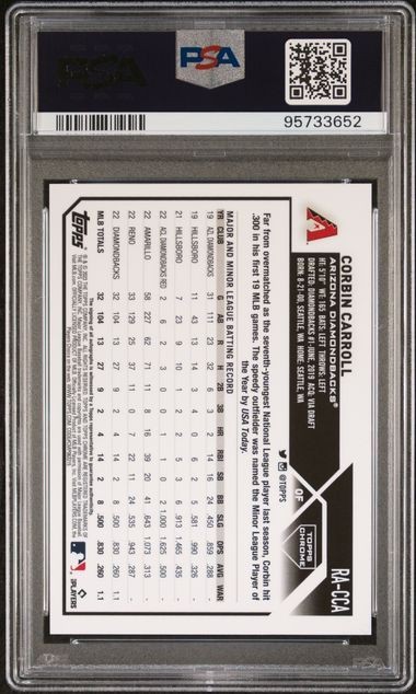2023 Topps Chrome Corbin Carroll Rookie Auto RC #RA-CCA Diamondbacks PSA 10 view 2