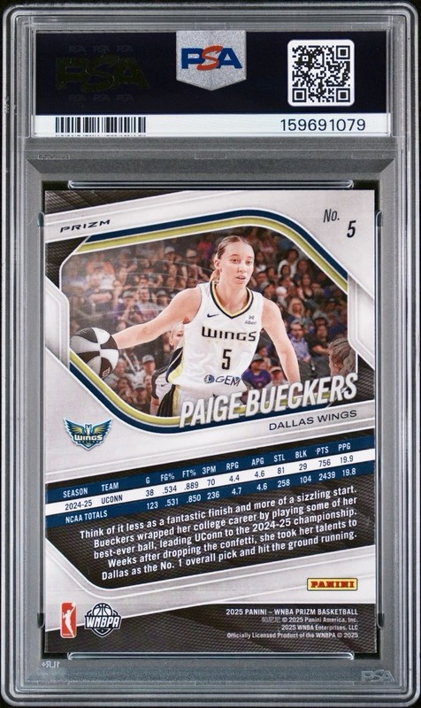 2025 Panini Prizm WNBA Paige Bueckers #5 Green Prizm (RC) PSA 10 view 2