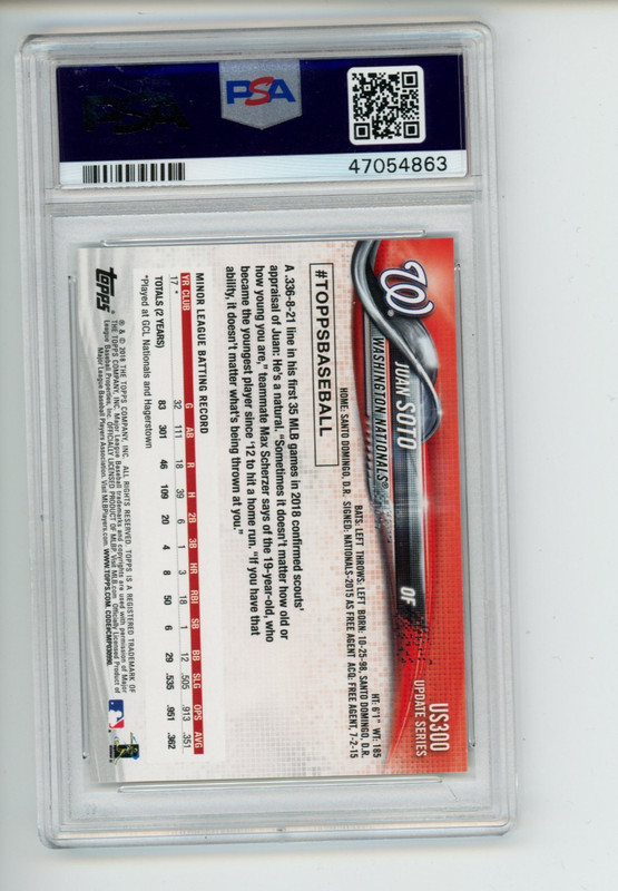 2018 Topps Update Juan Soto #US300 Rookie RC Batting PSA 9 MINT (863) view 2
