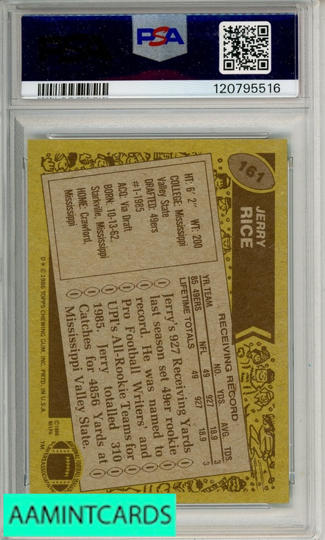 1986 TOPPS JERRY RICE #161 PSA 8 NM-MT  RC view 2