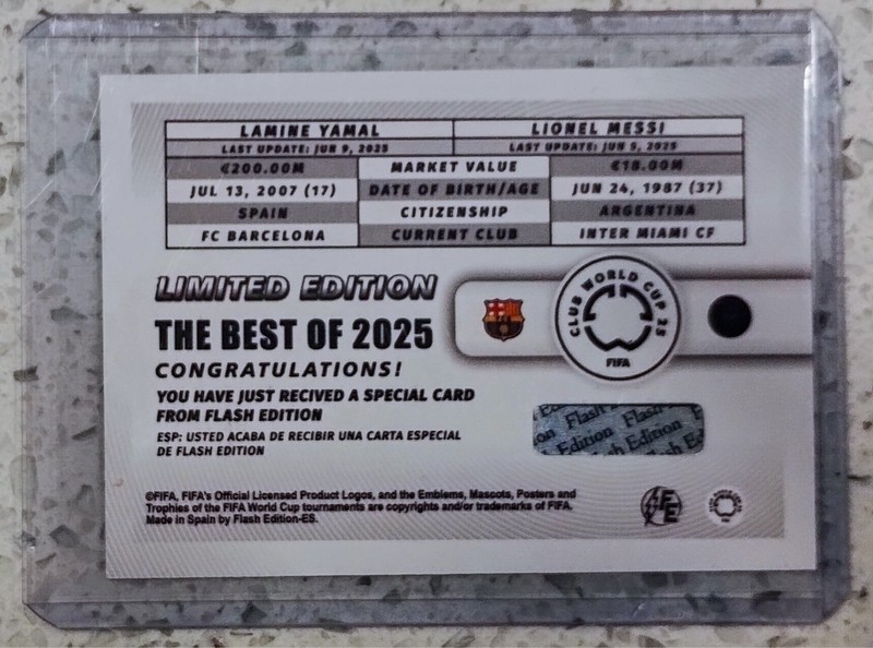 2025 FIFA CLUB WORLD CUP FE Card - LIONEL MESSI - LAMINE YAMAL 🟡🟡 Printed Auto view 2