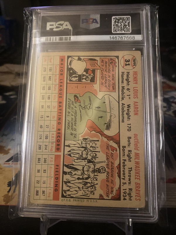 1956 TOPPS HANK AARON WHITE BACK #31 PSA GOOD 2 centered eye appeal view 2