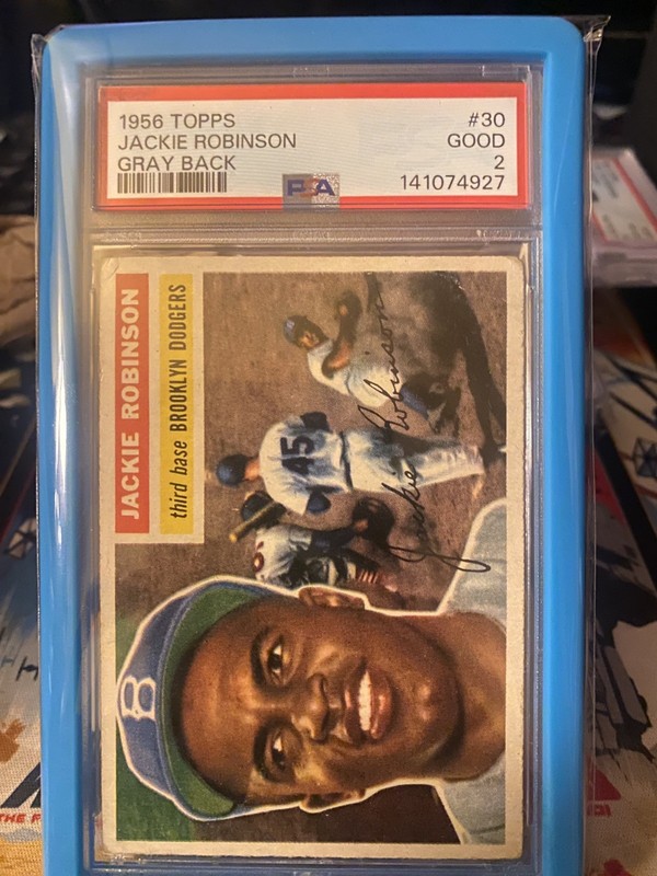 1956 Topps #30 Jackie Robinson Gray Back PSA 2 eye appeal almost perfect center