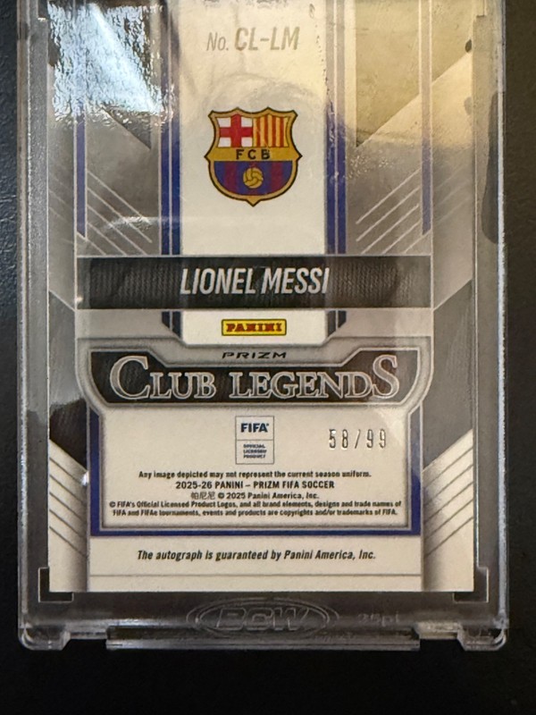 2025-26 Panini Prizm Fifa Club Legends Lionel Messi Auto Orange Barcelona / 99 view 2