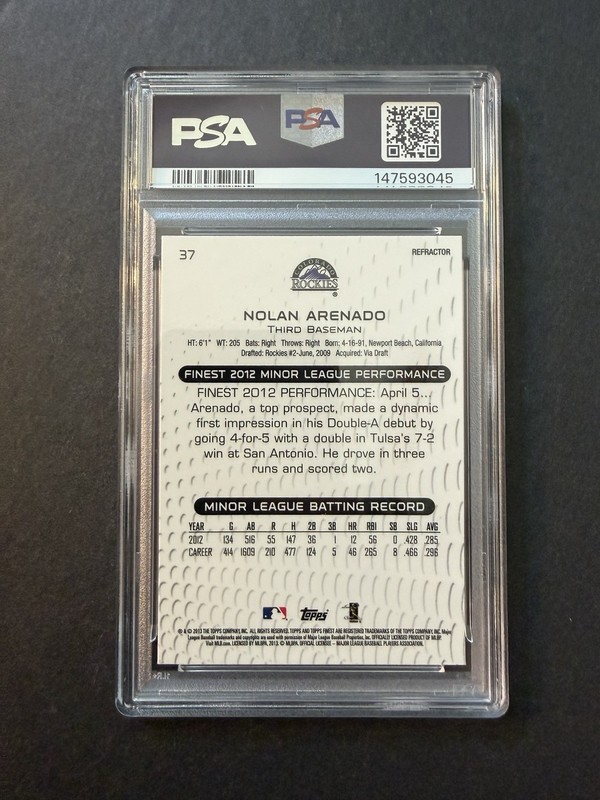 2013 Topps Finest Refractor #37 Nolan Arenado Rockies RC Rookie PSA 10 view 2