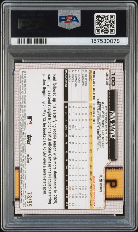 Paul Skenes Green Diamante /99 - 2026 TOPPS Baseball PSA 8 view 2