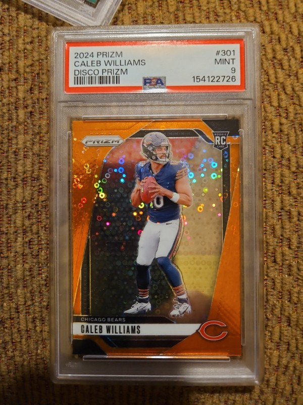 2024 Prizm Orange Disco Caleb Williams Rookie RC #301 Chicago Bears PSA 9 view 2