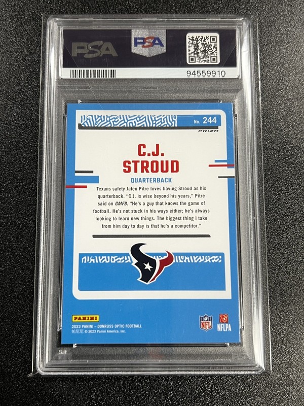 CJ Stroud 2023 Donruss Optic Rated Rookie Purple Shock Prizm PSA 10 RC #244 Gem view 2