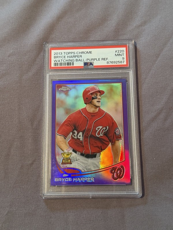 Topps Chrome 2013 Bryce Harper #220 Watching Ball Purple Refractor PSA 9