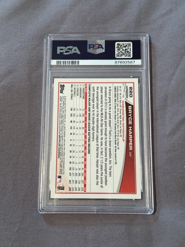 Topps Chrome 2013 Bryce Harper #220 Watching Ball Purple Refractor PSA 9 view 2