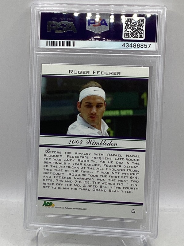 2011 Ace Authentic Roger Federer Grand Slam #6 PSA 9 view 2