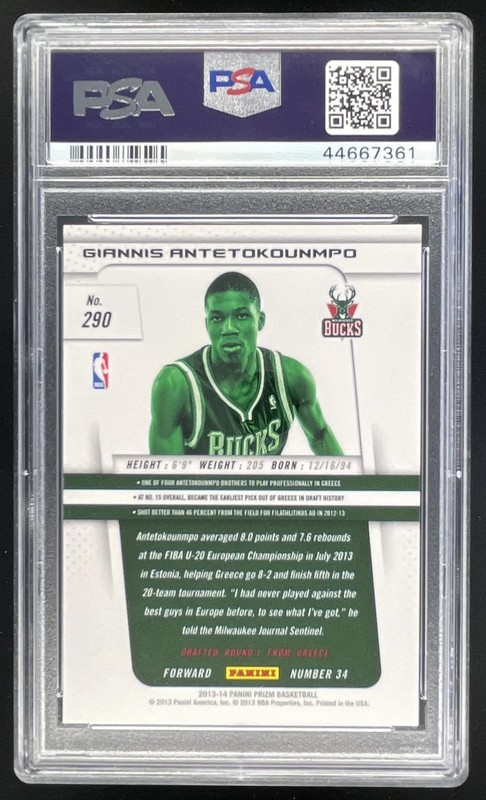 2013-14 Panini Prizm #290 Giannis Antetokounmpo RC PSA 10 view 2