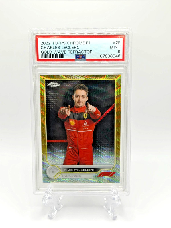 2022 Topps Chrome F1 #25 Charles Leclerc Gold Wave Refractor Portrait #/50 PSA 9