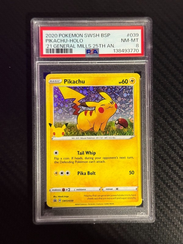 2020 POKEMON 25TH ANNIVERSARY GENERAL MILLS PROMO Pikachu #SWSH039 PSA 8 Card