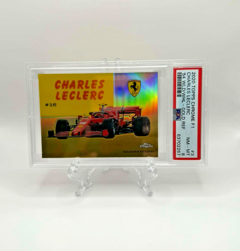2020 Topps Chrome F1 Charles Leclerc RC World/Wheels Gold Refractor #48/50 PSA 8