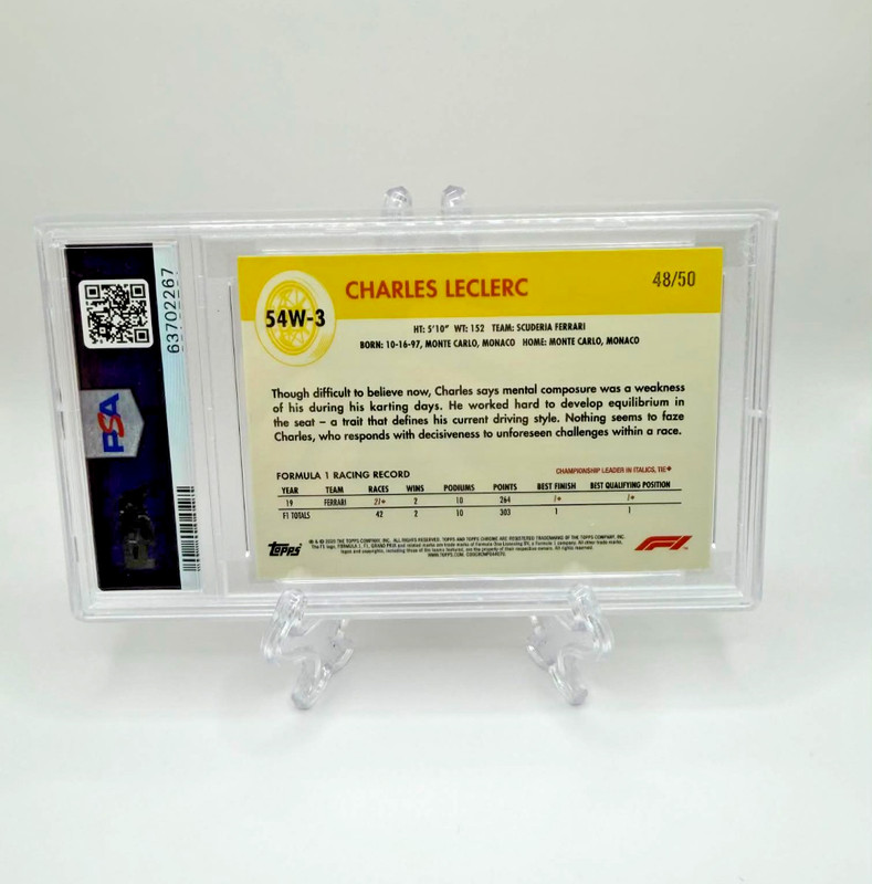 2020 Topps Chrome F1 Charles Leclerc RC World/Wheels Gold Refractor #48/50 PSA 8 view 2