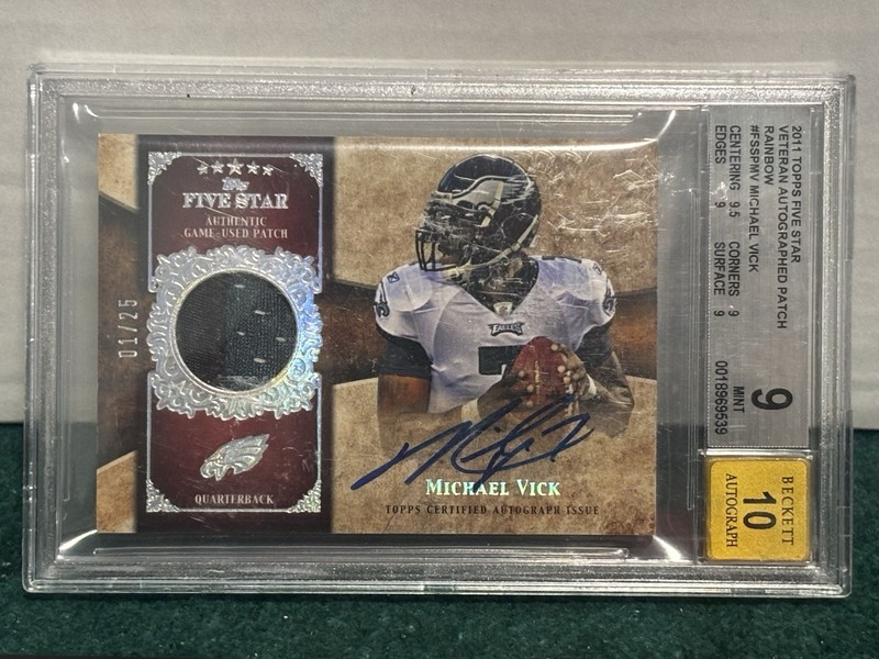 2011 Topps Five Star Auto Game Used Patch Rainbow Michael Vick /25 BGS 9 Auto 10