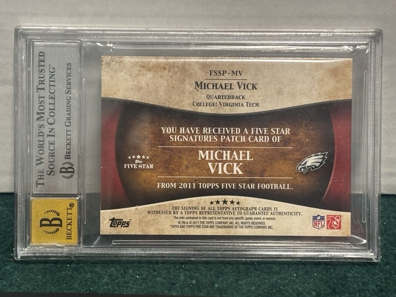 2011 Topps Five Star Auto Game Used Patch Rainbow Michael Vick /25 BGS 9 Auto 10 view 2