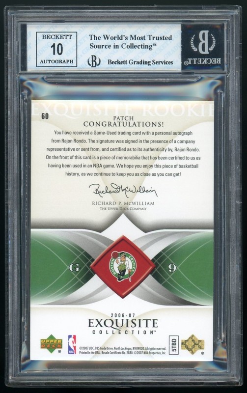 RAJON RONDO 2006-07 UPPER DECK EXQUISITE ROOKIE PATCH AUTO 205/225 BGS 8 #60 RPA view 2