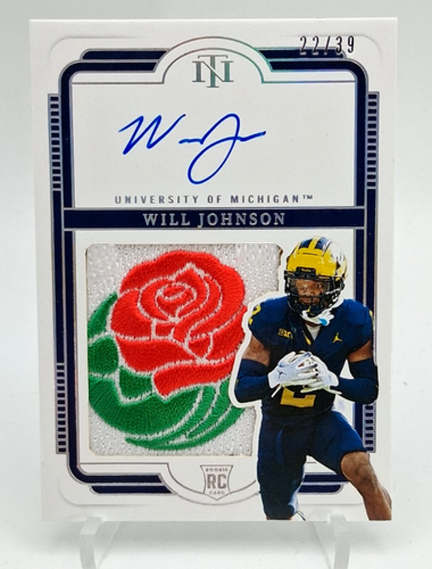 Will Johnson 2025 National Treasure Collegiate RC Bowl Patch /39 On Card Auto **