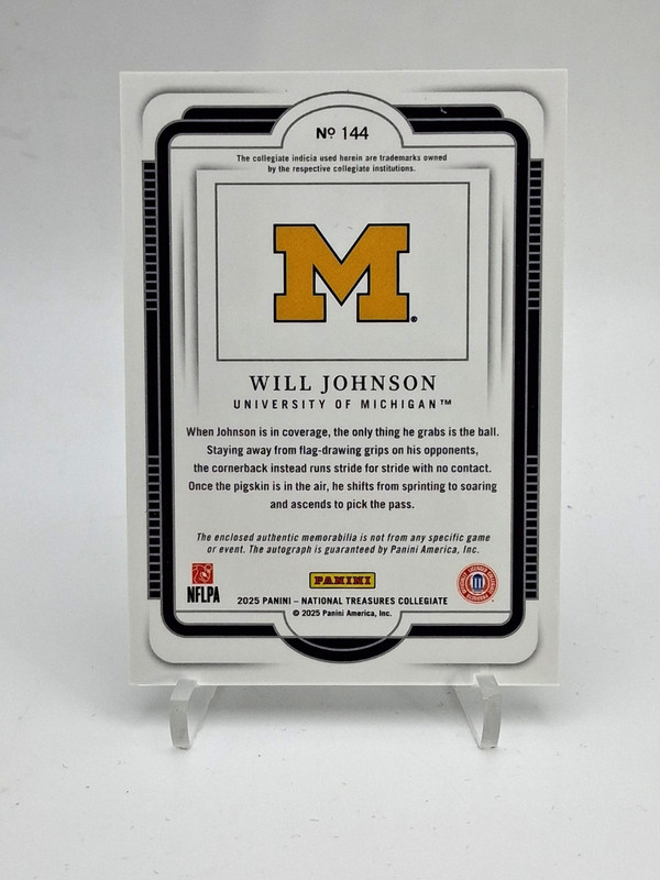 Will Johnson 2025 National Treasure Collegiate RC Bowl Patch /39 On Card Auto ** view 2