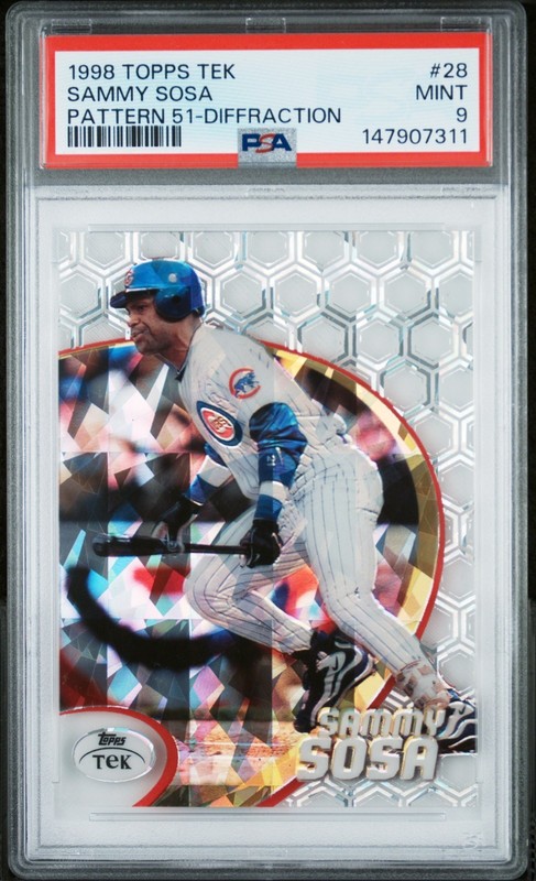 1998 Topps Tek #28 Pattern 51 Diffraction Diffractor Sammy Sosa SP PSA 9 (pop 1)
