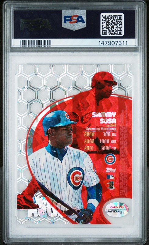 1998 Topps Tek #28 Pattern 51 Diffraction Diffractor Sammy Sosa SP PSA 9 (pop 1) view 2