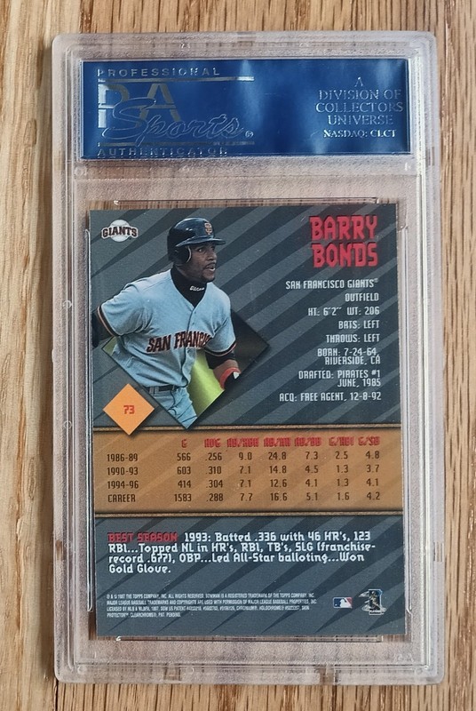 1997 Bowman's Best #73 Barry Bonds PSA 10 (low pop) view 2