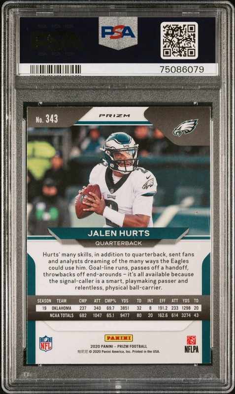 2020 Panini Prizm - Rookie Jalen Hurts #343 Lazer Prizm (RC) PSA 10 view 2