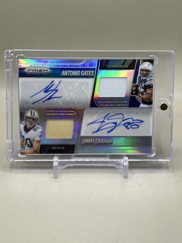 ANTONIO GATES JIMMY GRAHAM 2025 PANINI PRIZM DUAL PATCH SILVER AUTO /99 Q6069