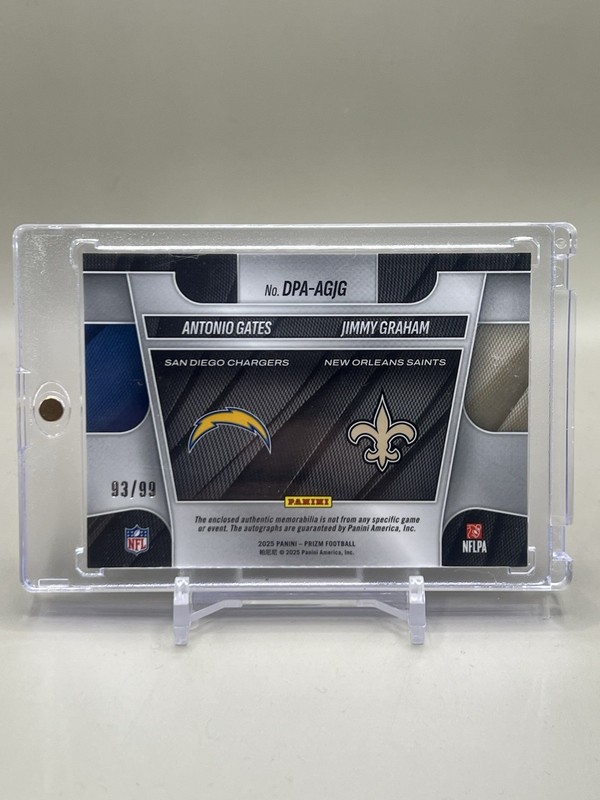 ANTONIO GATES JIMMY GRAHAM 2025 PANINI PRIZM DUAL PATCH SILVER AUTO /99 Q6069 view 2