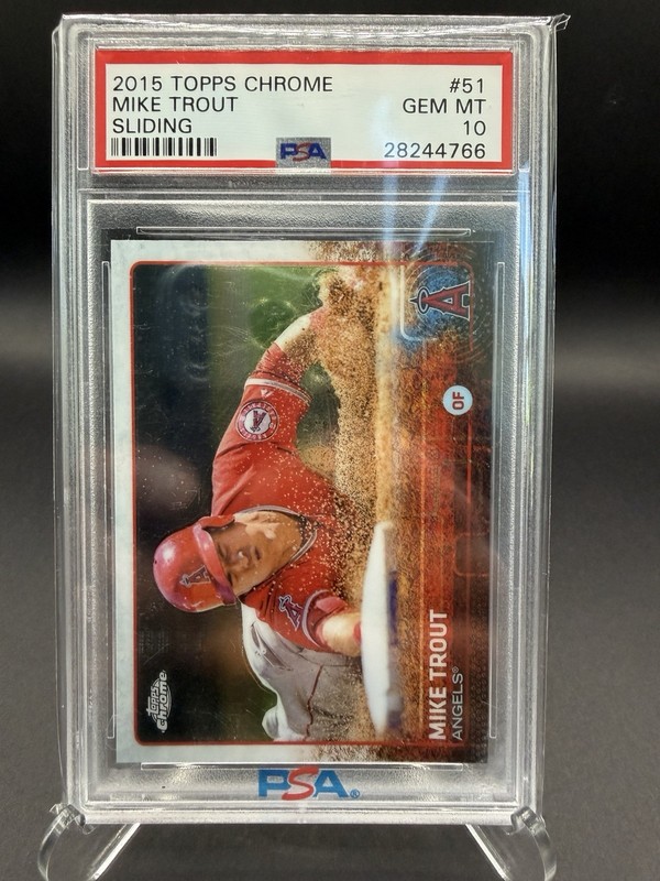 Topps 2015 Topps Chrome Mike Trout Los Angeles Angels #51 Sliding PSA 10