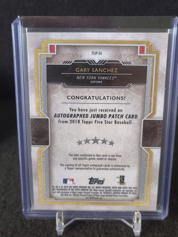2018 Topps Five Star Gary Sanchez  Jumbo Patch Auto 7/10 view 2