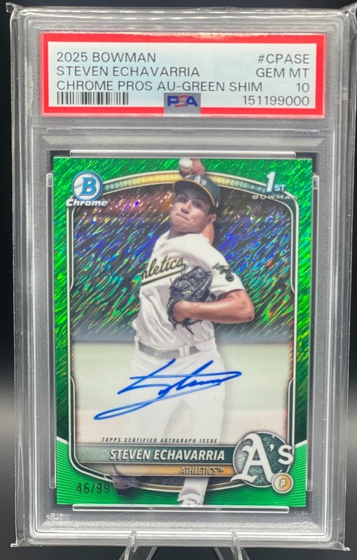 2025 Bowman Chrome Baseball Steven Echavarria Green Shimmer Auto /99 - PSA 10