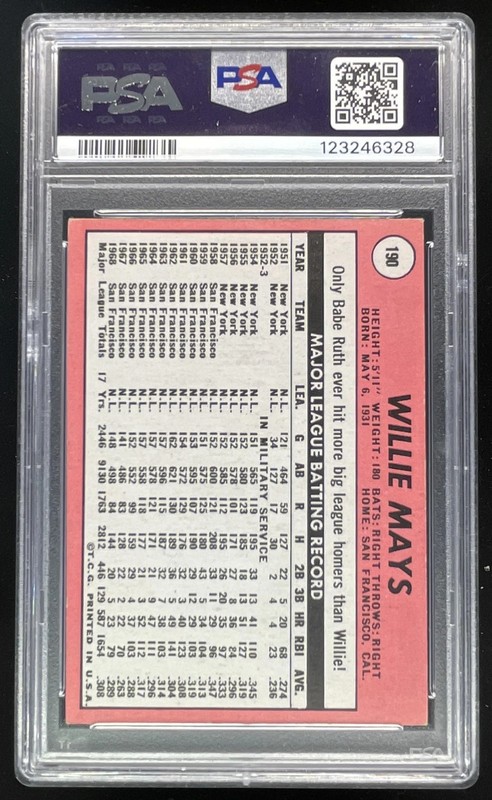 1969 Topps #190 Willie Mays PSA 4 view 2